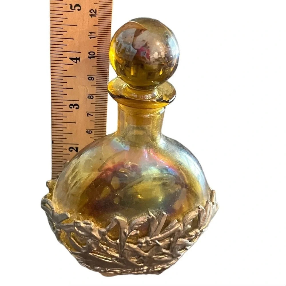 Vintage Iridescent Glass Perfume Bottle Metal Encased Fireflies - Picture 4 of 7